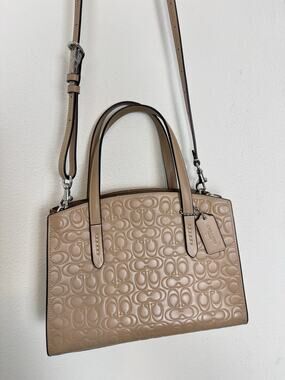 Coach Charlie Carryall 28 Signature Debossed Handbag/Crossbody Beige Leather